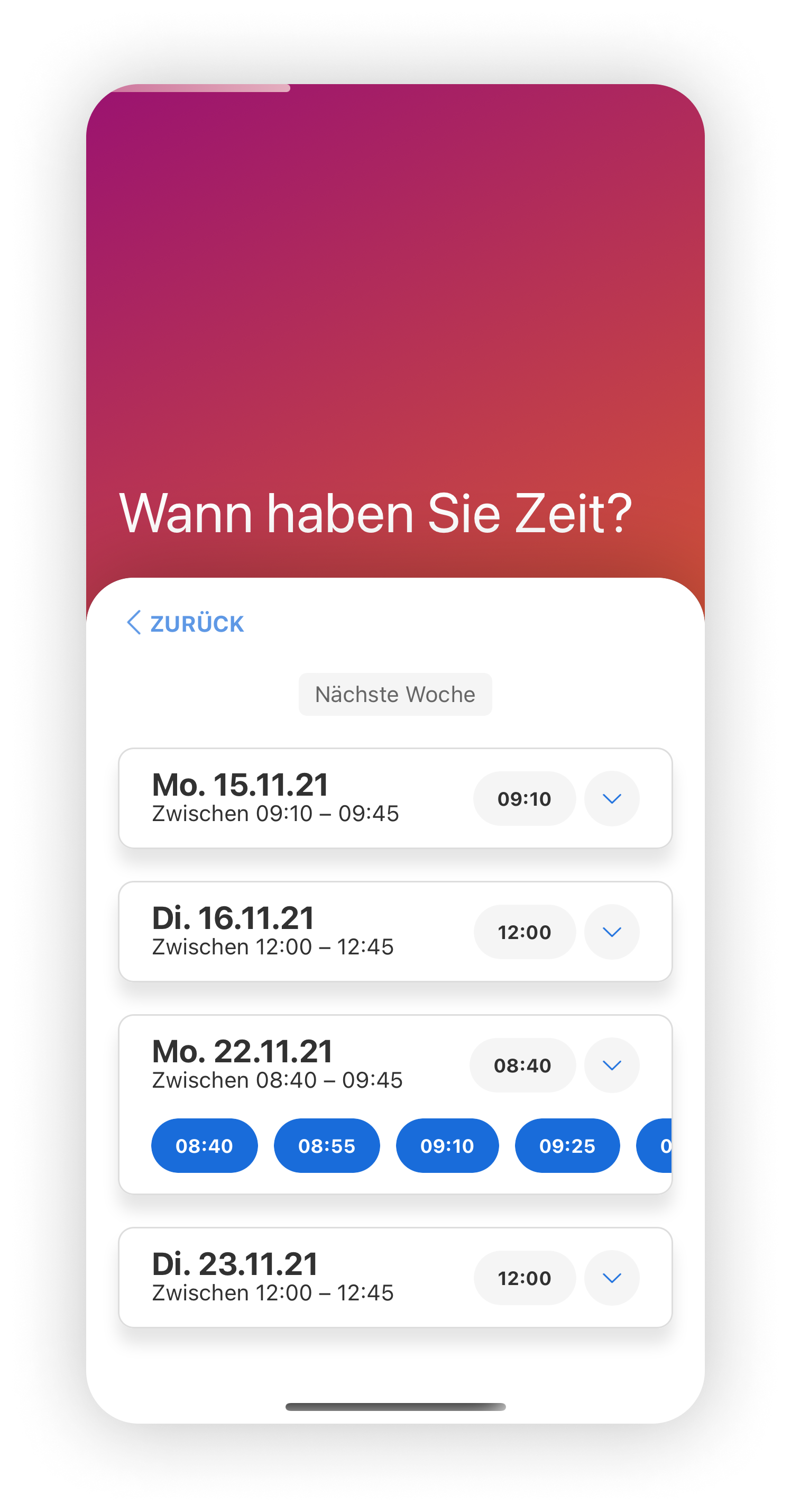 Zeitauswahl - Freien Terminslot finden