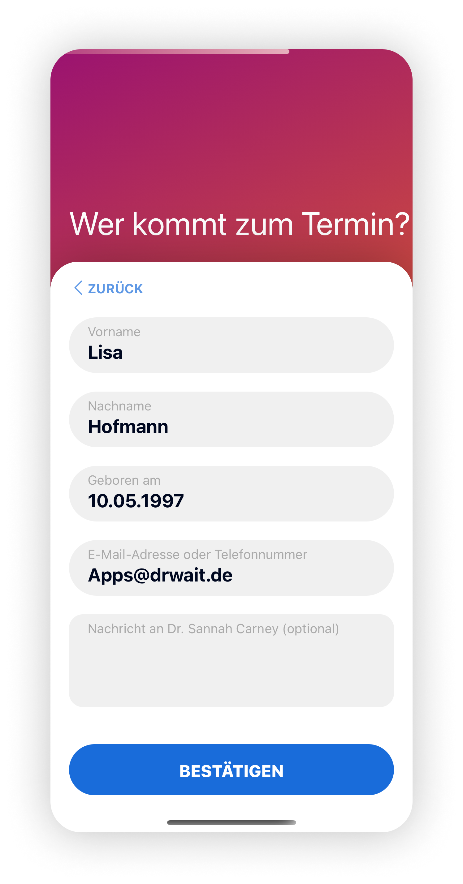 Terminauswahl: Eingabemaske