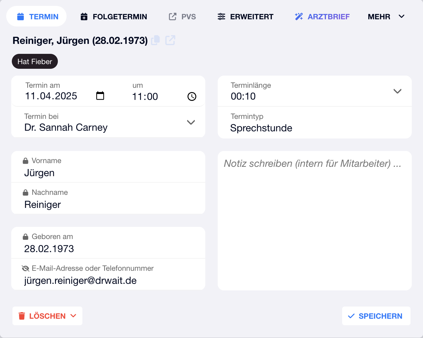 Dr.wait Kalender: Terminübersicht