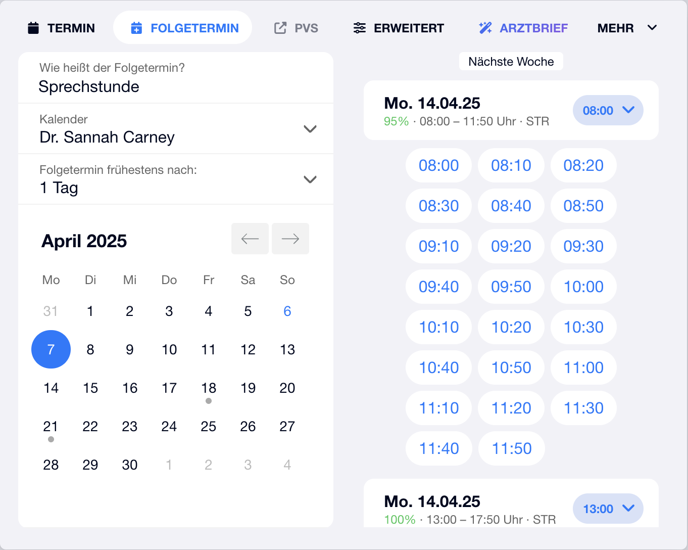 Dr.wait Kalender: freie Slots und Buchung
