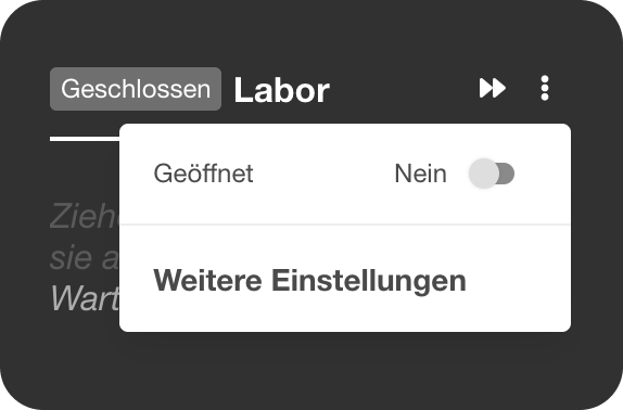 Oberfläche zum Öffnen und Schließen einzelner Warteschlangen in Dr.wait