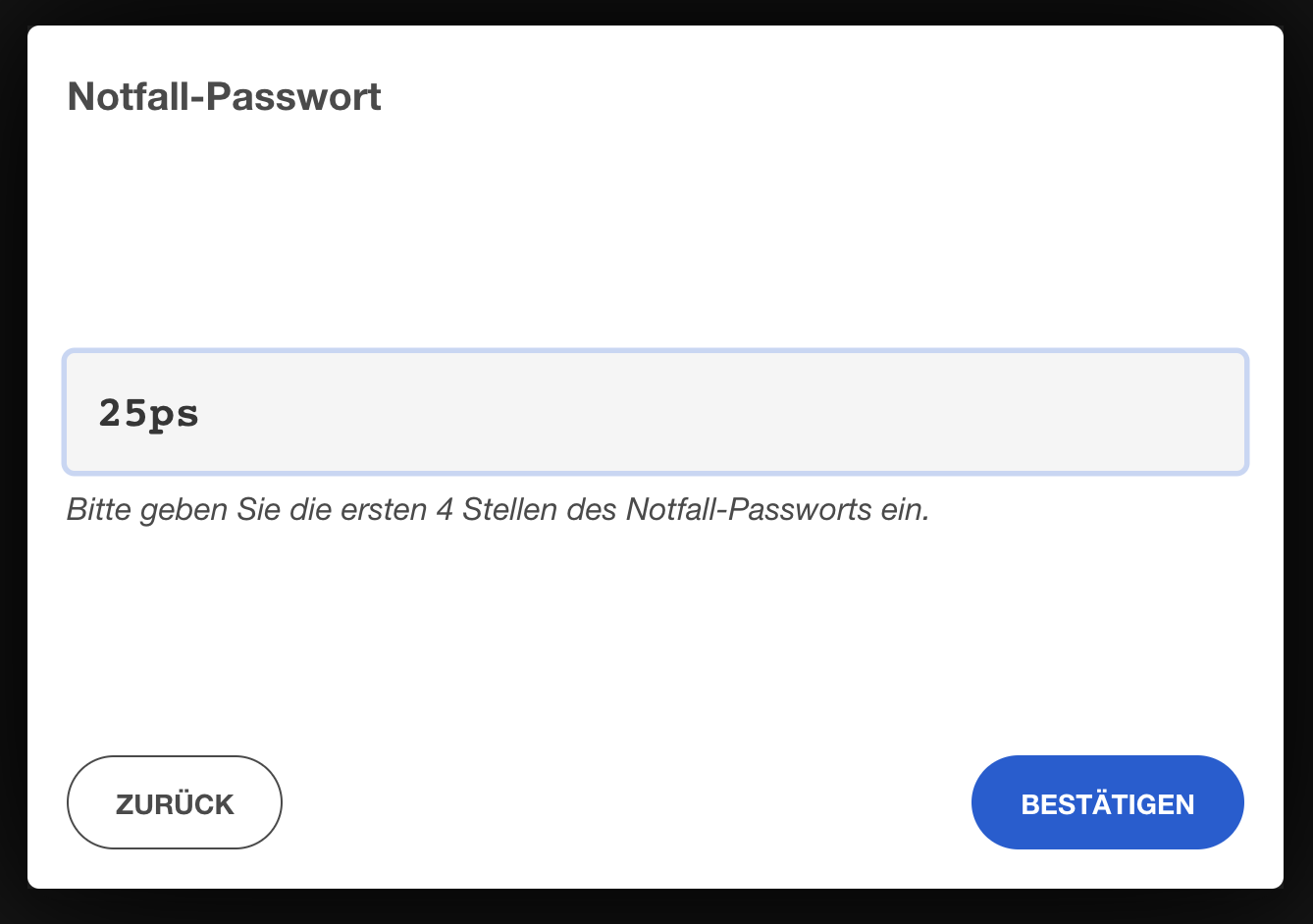 Backup-Passwort bestätigen