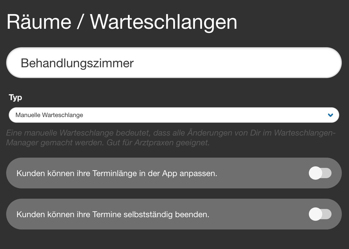 Pro Warteschlange können verschiedene Einstellungen vorgenommen werden.