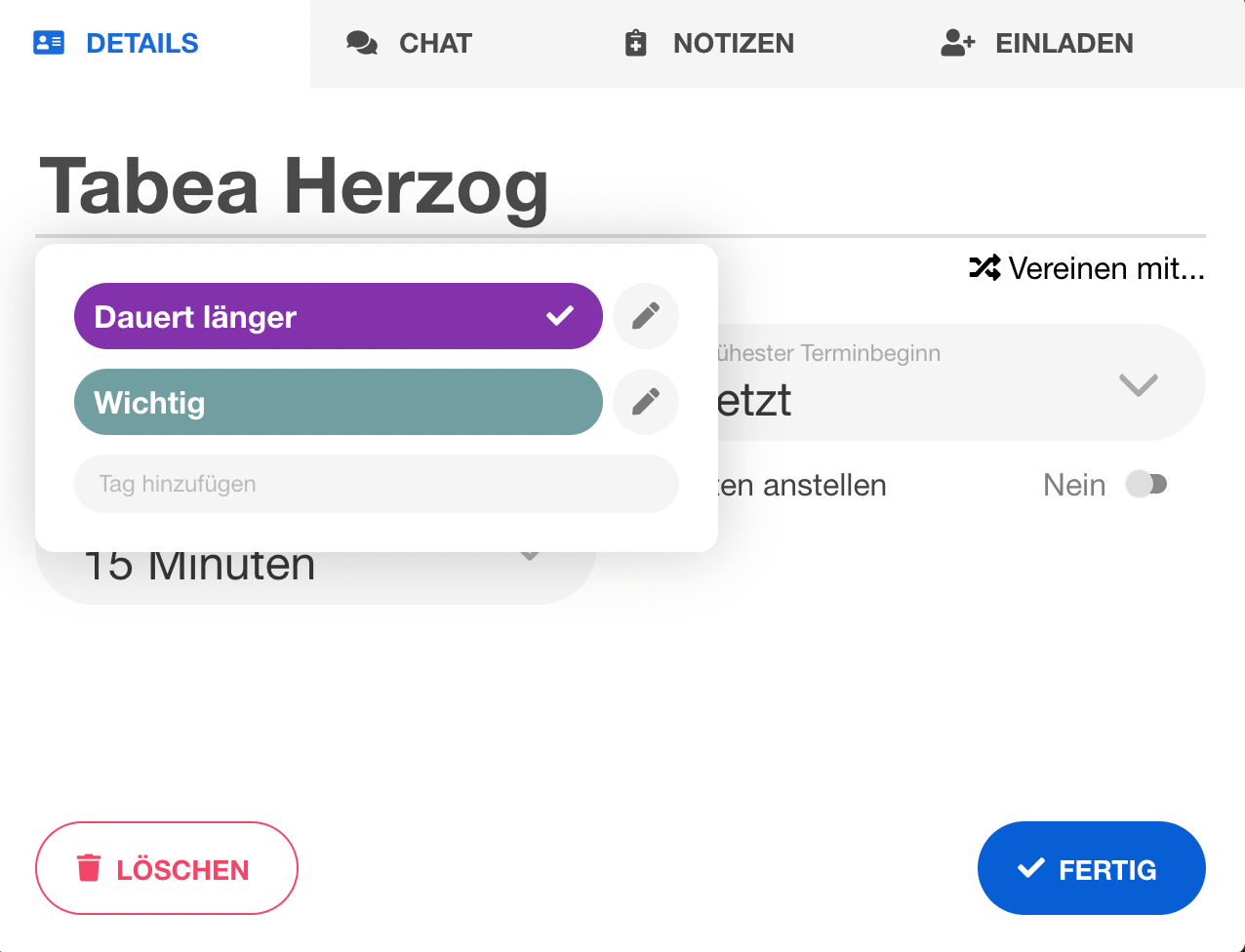 Pro Patient können beliebige Tags vergeben werden.