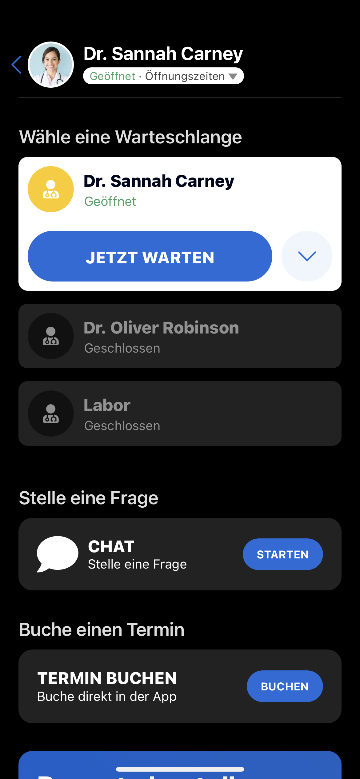 Die Chat-option in der Patienten-App