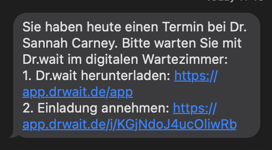 Die persönliche Einladung ins digitale Wartezimmer per SMS